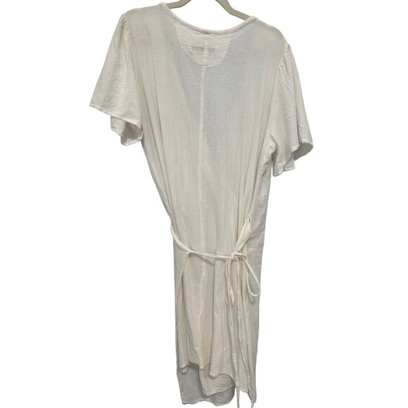Manta Del Lago Embroidered Wrap Dress Womens Large Short Sleeve Cream Minimalist - Picture 2 of 9